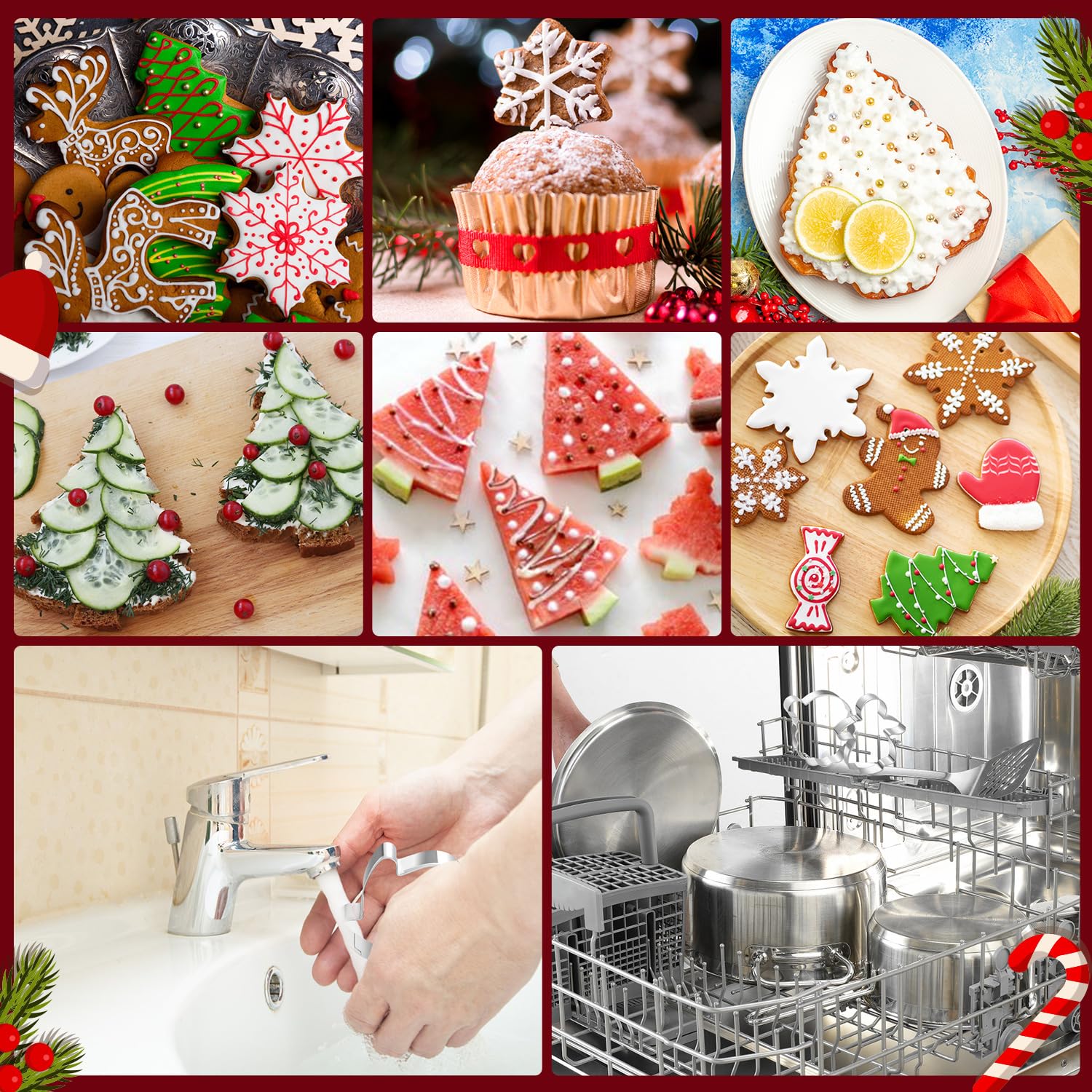 Juego de 11 cortadores de galletas de Navidad, cortadores de galletas de acero inoxidable con copo de nieve, muñeco de nieve, campana y más para manualidades, suministros de decoración de fiesta de