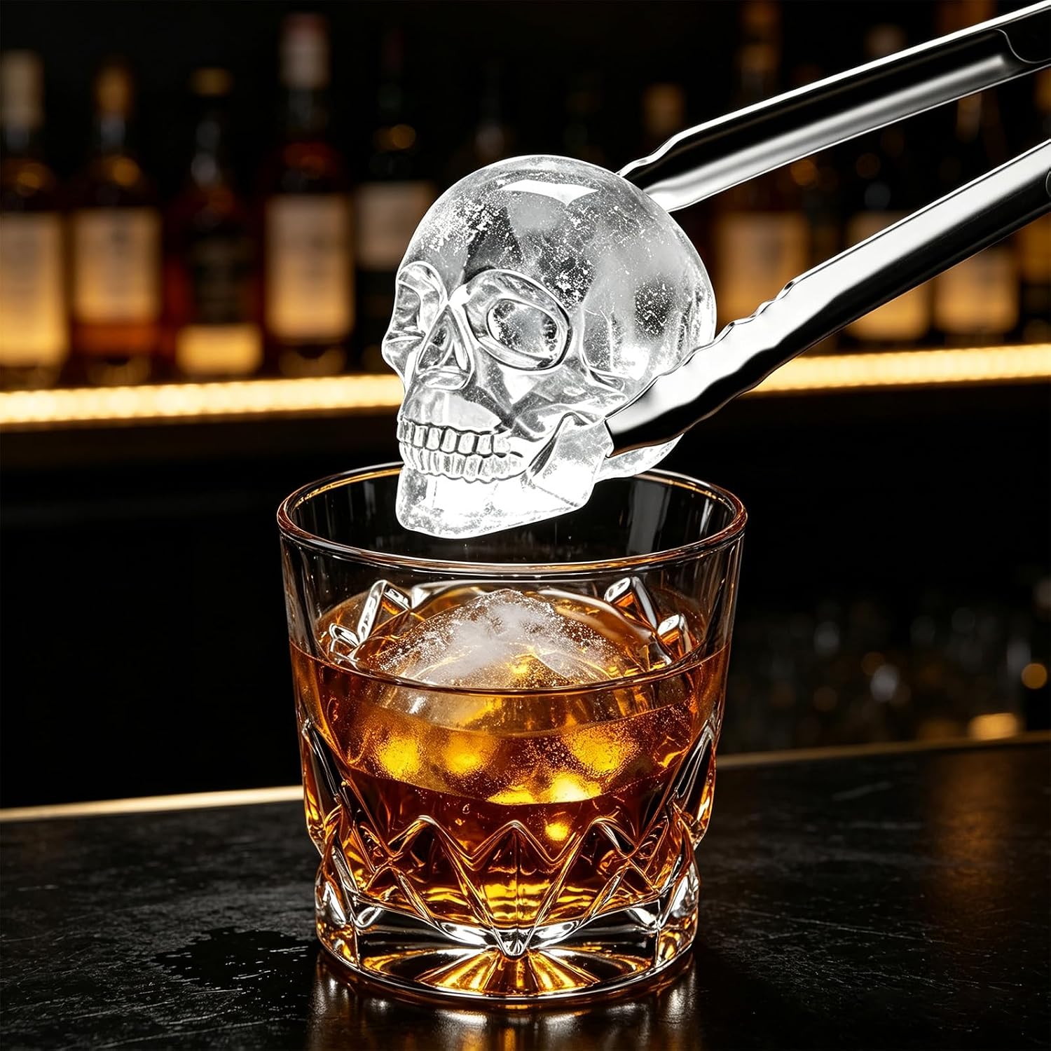 Skull Ice Cube Mold, Silicone Ice Cube Molds for Whiskey, Easy-Release Reusable Skull Tray for Cocktails, Drinks & Halloween Party, Black
