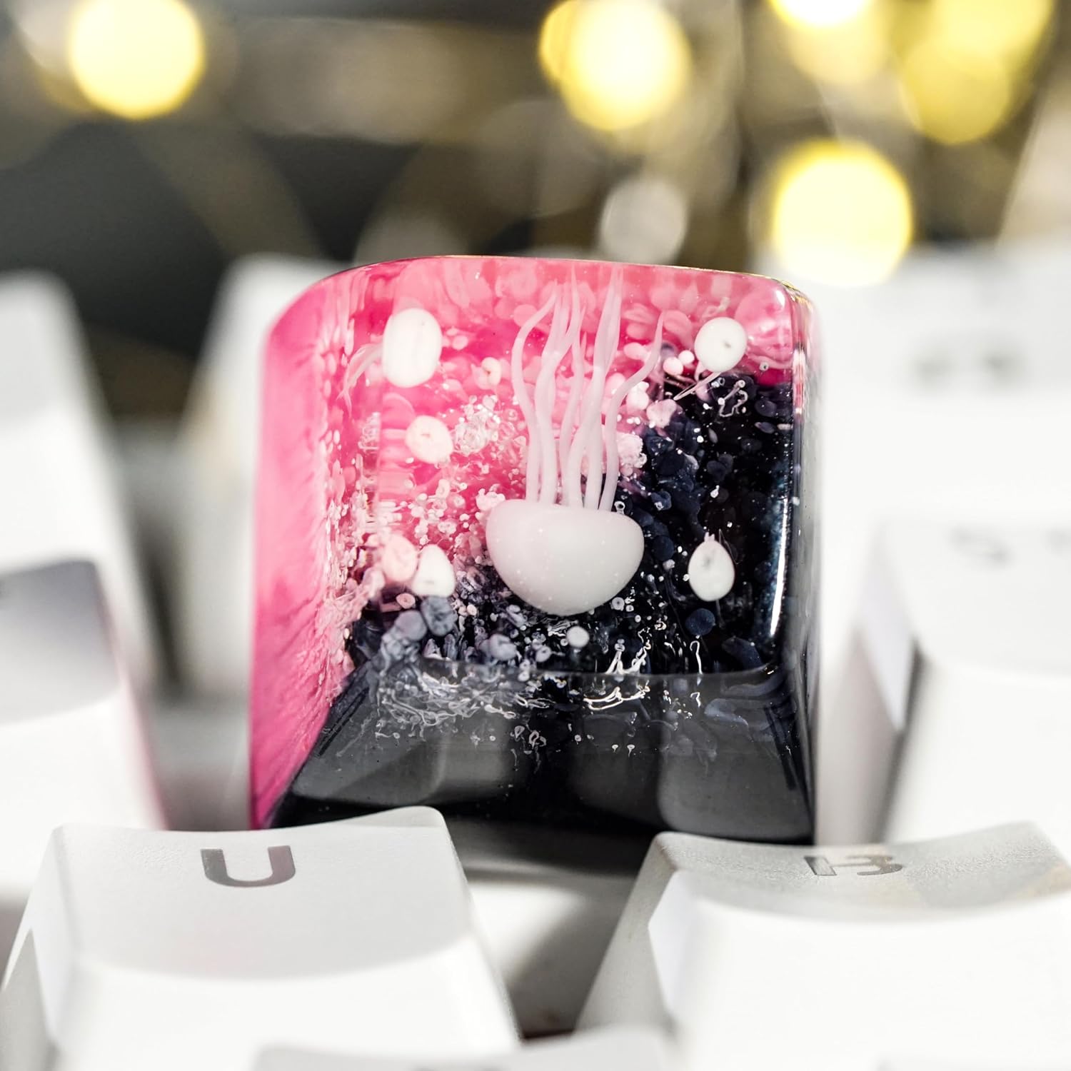 Jellyfish Keycap Black and Pink Ocean Handmade Artisan Keycap Cute Key Caps Custom Keycaps Keyboard Caps Resin Keycaps for Cherry MX Mechanical Keyboard Lovers Gift