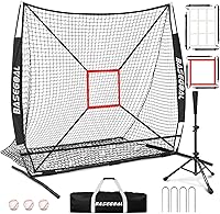 Vista 1 de 6'×6' Baseball Softball Practice Net,Baseball Backstop,for Hitting Pitching Batting Catching with Bow Frame,Bonus Strike Zone,Target
