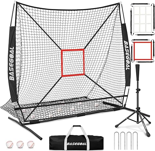 Red de práctica de sóftbol de béisbol de 6 x 6 pies, respaldo de béisbol, para golpear lanzar, batear y atrapar con marco de arco, zona de golpe de