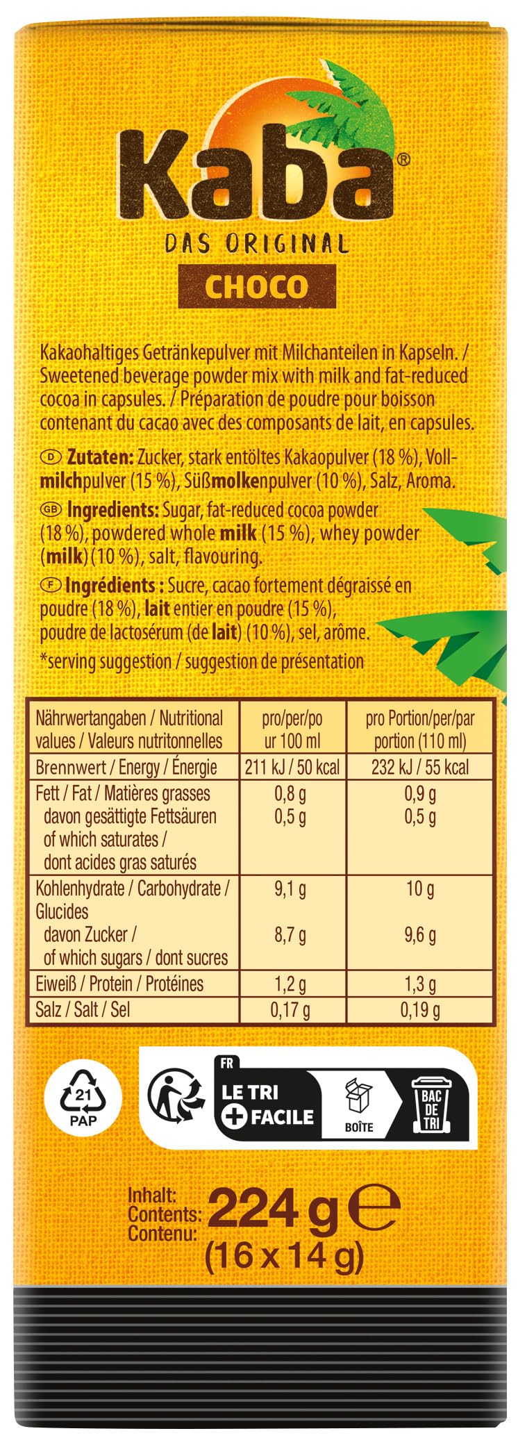 Kaba Choco Kapseln, kompatibel mit K-fee & ALDI EXPRESSI*, das Original Kaba Kakaopulver für Kapselmaschinen, leckere Trinkschokolade, 96 Kapseln