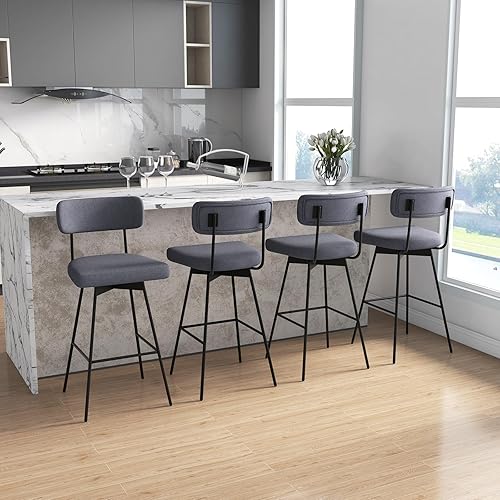 Miniatura 2 de COSTWAY Juego de 4 taburetes de bar, sillas tapizadas de altura de barra de 29 pulgadas con respaldo, sillas de comedor giratorias de 360° con patas