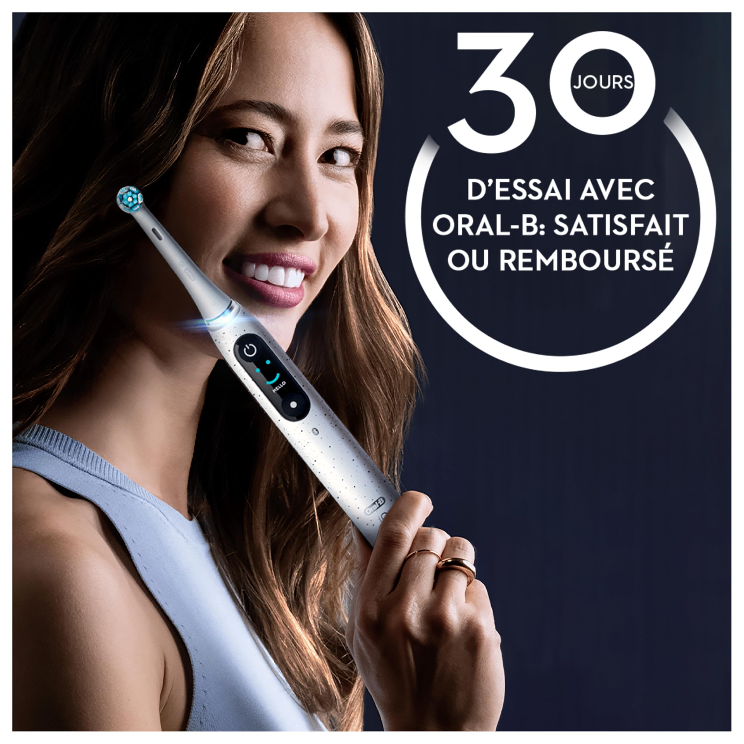 Oral-B Brosse à dents électrique rechargeable iO 10, capteur de pression, affichage interactif, intelligence artificielle avec coaching en direct, 1 tête, 1 brosse, étui de voyage, blanc, idée cadeau