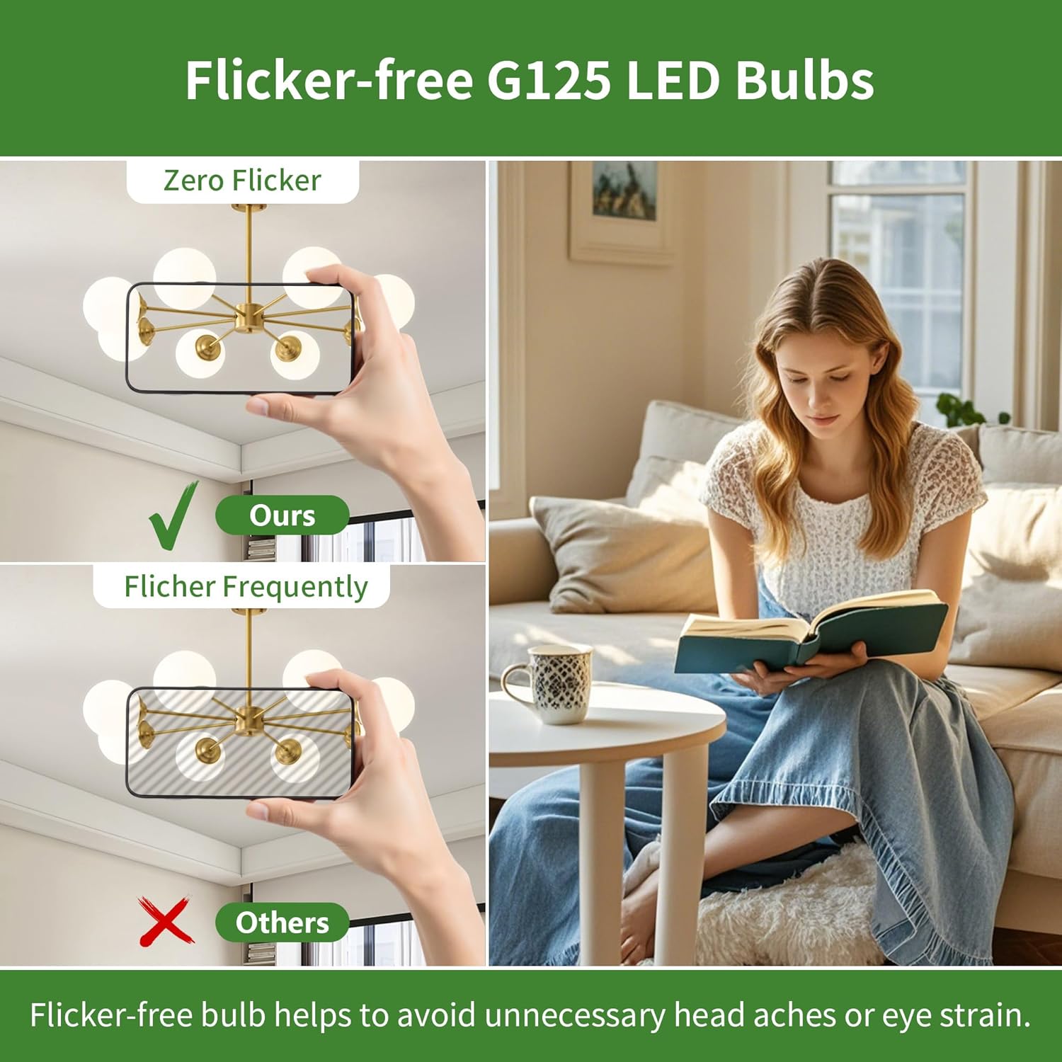2PCS G125 Globe LED Light Bulbs 8w Equivalent 60 watt,E26 Large Decorative Edison Light Bulb Oversized,Big Fancy Milky White Glass Lightbulbs Dimmable for Sputnik Chandelier(three color, 2PCS)