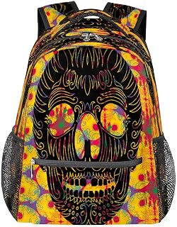 Mochilas escolares leves para meninos e meninas, adolescentes, caveiras mexicanas, à prova d'água, 40,64 cm, para viagem, laptop, casual, adequado para homens e mulheres, trabalho, viagens, caminhadas, acampamento, Multicor, Medium, Mochilas Daypack
