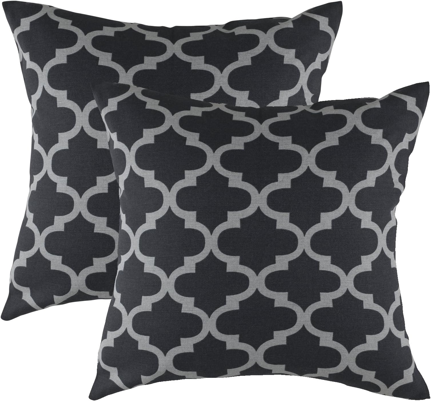 TreeWool (Pack of 2 Decorative Throw Pillow Covers Trellis Accent in 100% Cotton Canvas for Sofa, Couch, Bedroom, Home Decor (18 x 18 Inches, Black & Gray)