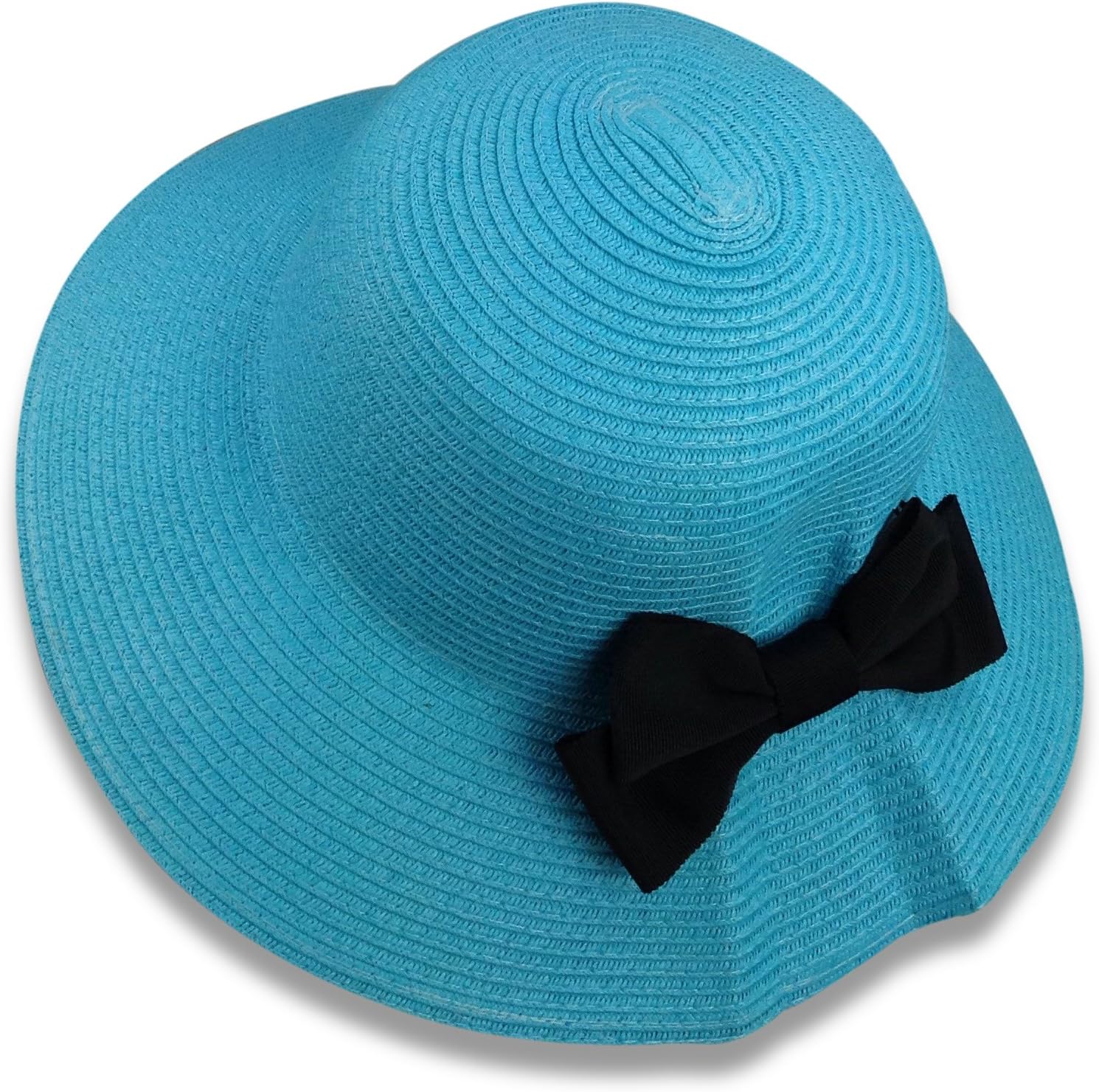 Bleu Nero Luxury Summer Sun Hat for Women – Beach Straw Hat Wide Brim 50+ SPF Sun Protection – Wide Brimmed Packable Crushable Summer Sunhat for Ladies (Pleat and Grosgrain Bow - Peacock Blue)