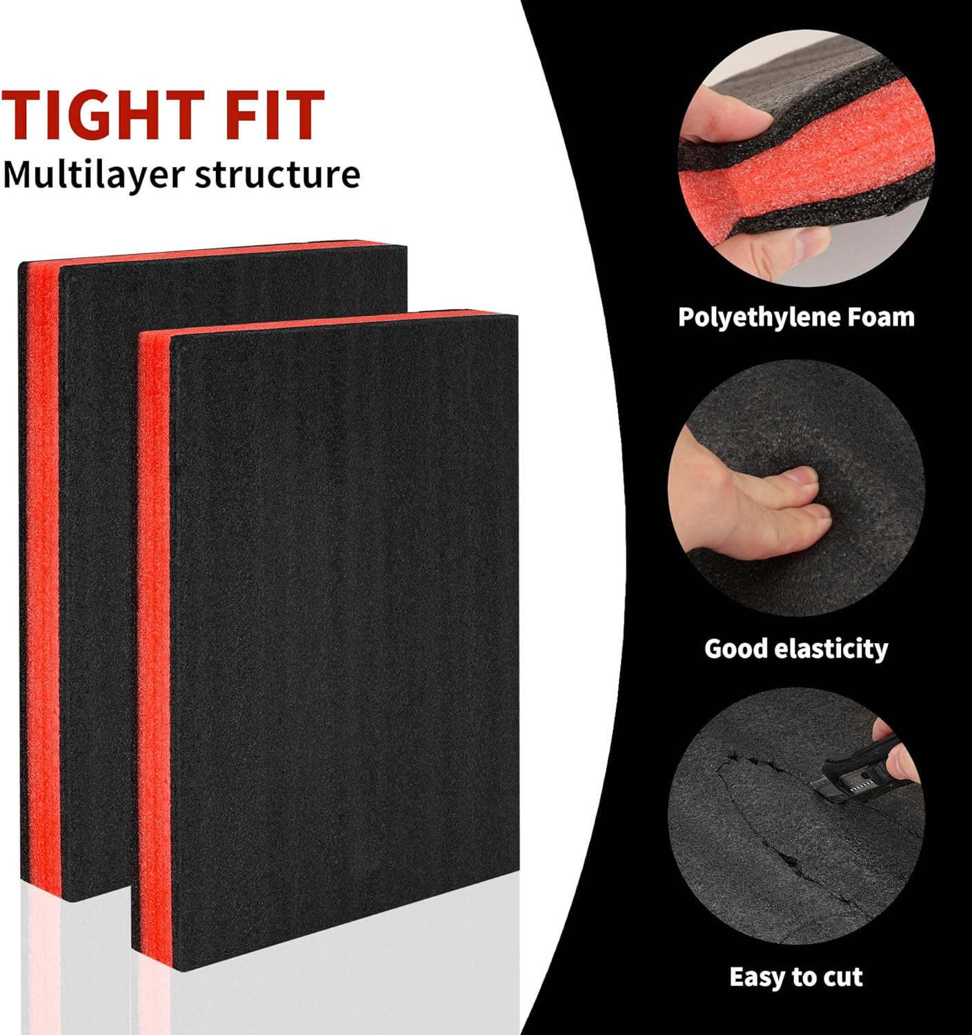 3Pack Cuttable Polyurethane Foam Sheets, Polyethylene Tool Foam Sheets, Drawer Liner, ToolBox Kaizen Organizer and Storage Tool Shadow - RED&BLACK (16X12X2 RED&BLACK)