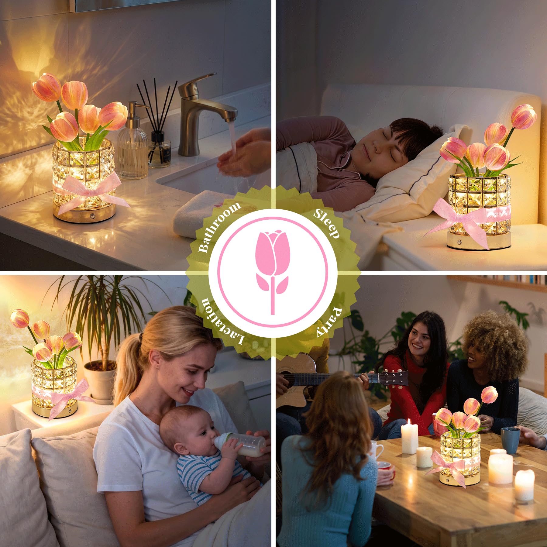 Tulpen-Licht, LED-Dekorationslampe, künstliche Tulpen, Schlafzimmer, Blumentischlampe, 3-farbiges dimmbares Nachtlicht mit USB-Aufladung, Geschenk für Mutter, Valentinstag, Muttertag,