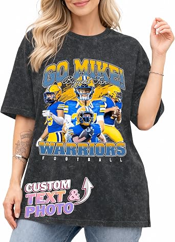 Tehg & Tuhg Custom Photo T-Shirt Name & Text, Personalized Senior Baseball Football Shirt for Mom Dad on Game Day Spirit Team