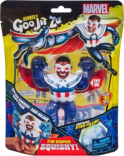 Miniatura 5 de Heroes of Goo Jit Zu - Paquete de héroes de Marvel Capitán América Sam Wilson, figura esponjosa, 4,5 pulgadas de alto