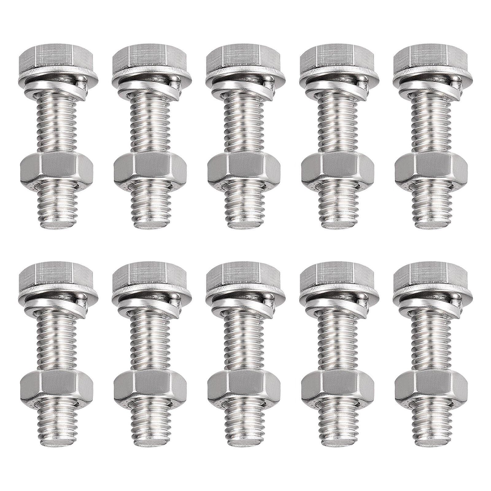 TA-VIGOR 10Pcs M8 x 30mm Hex Head Screws Bolts, Nuts, Flat & Lock Washers Kits, Fully Thread Hexagon Bolts