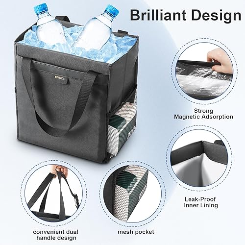 Miniatura 4 de MEIDI Basurero para automóvil, impermeable, magnético, multiusos para automóvil, color negro (2 galones, negro)