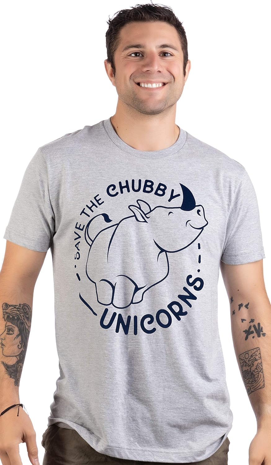 Save The Chubby Unicorns | Funny Phrase Rhino Saying Sarcastic Dad Joke T-Shirt for Men - Image 4