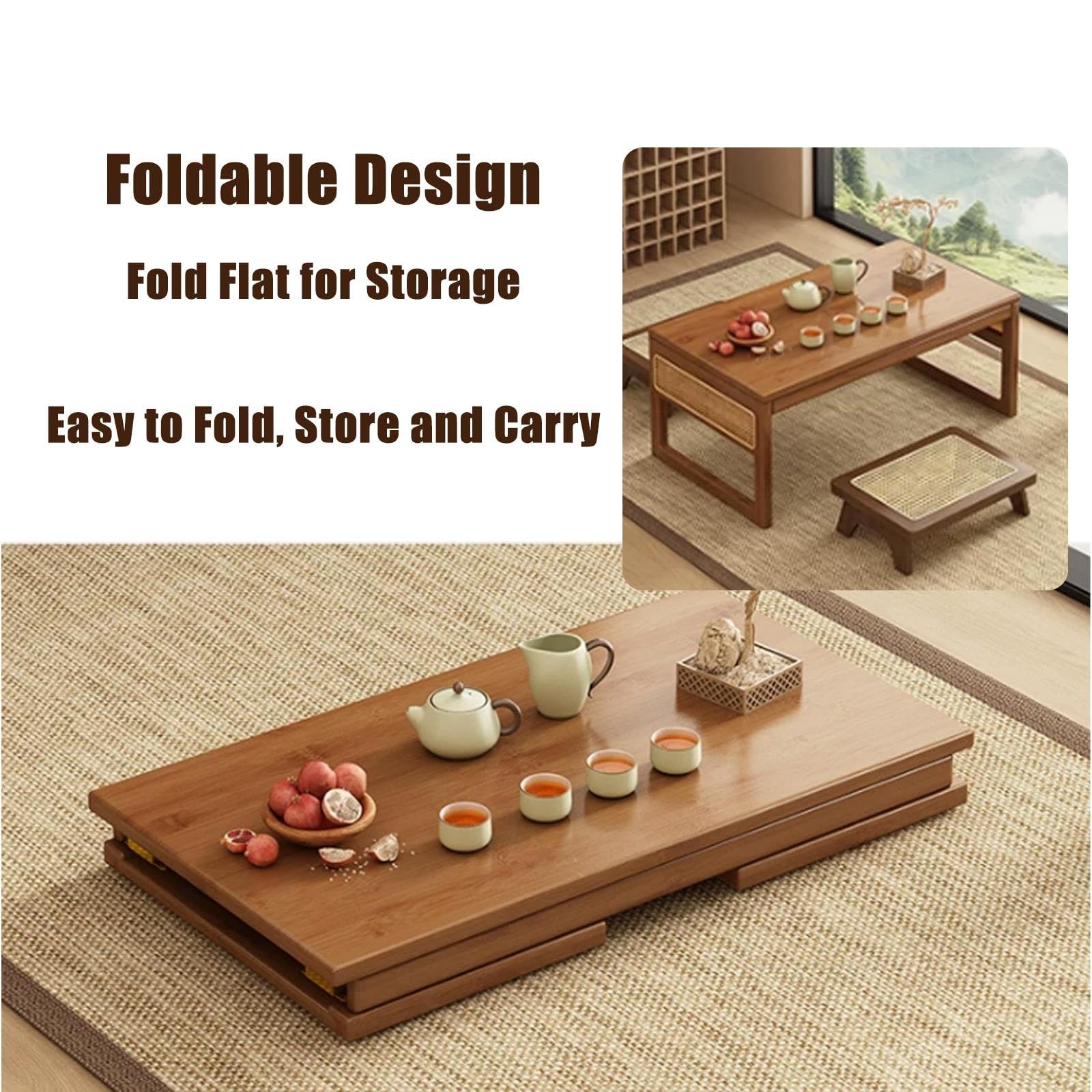 Mesa de centro plegable japonesa de bambú, Mesilla de té y café, portátil