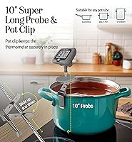 Vista 4 de Termómetro digital de dulces con clip para olla, sonda de acero inoxidable de 10 pulgadas de largo, termómetro de cocina de lectura instantánea