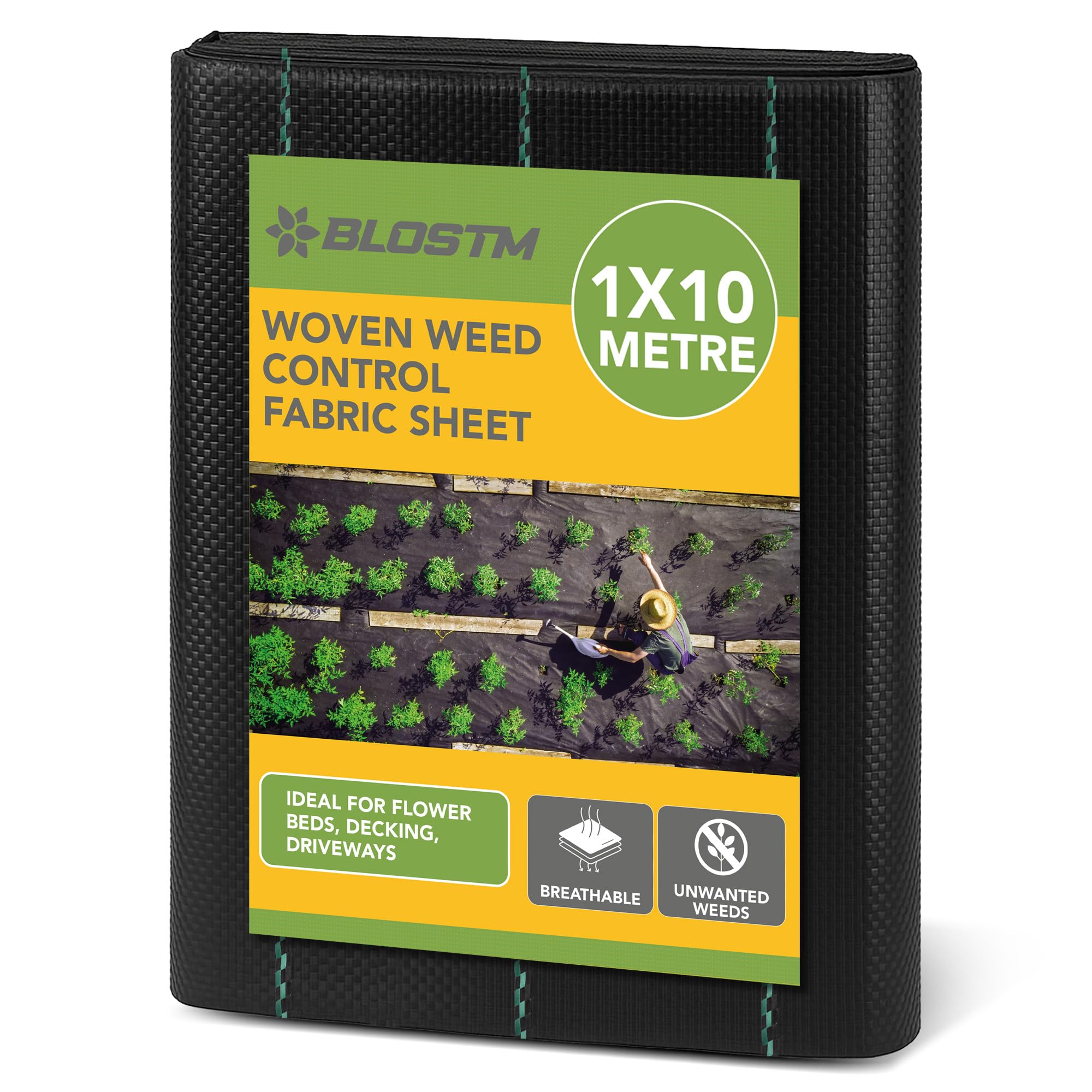 BLOSTM Woven Weed Control Membrane - Garden Membrane Weed Control Heavy Duty for Gravel or Grass Underlay, UV Stabilised Ground Cover Membrane for Garden, Landscaping Weed Barrier Fabric - 1m x 10m — image 1