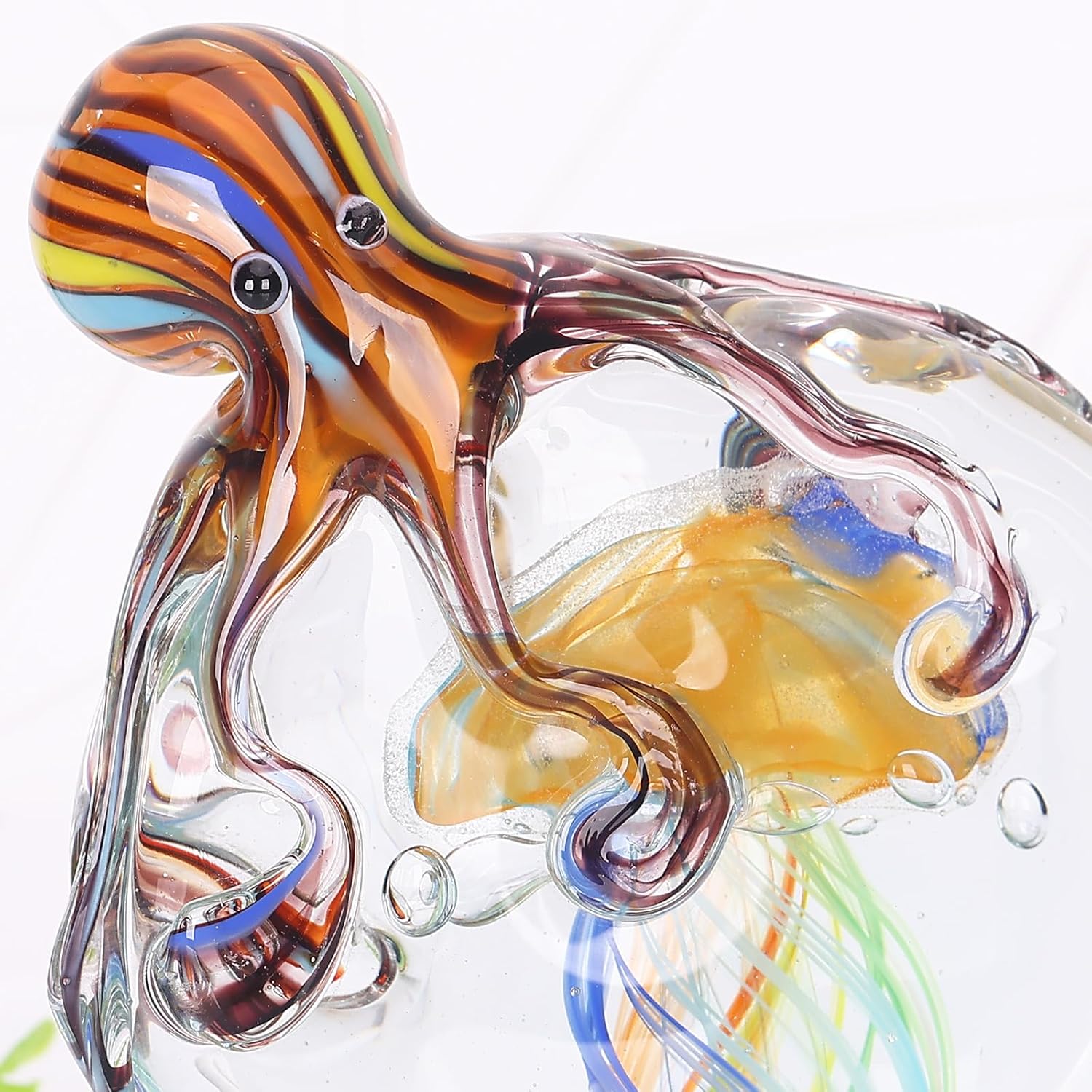 LCCCK Glass Octopus Jellyfish Statue Home Decor, Hand Blown Glass Decor Ocean Figurines Octopus Sculpture, Murano Art Office Desk Paperweights Fish Tank Aquarium Sea Animals Christmas Birthday Gift - Image 4