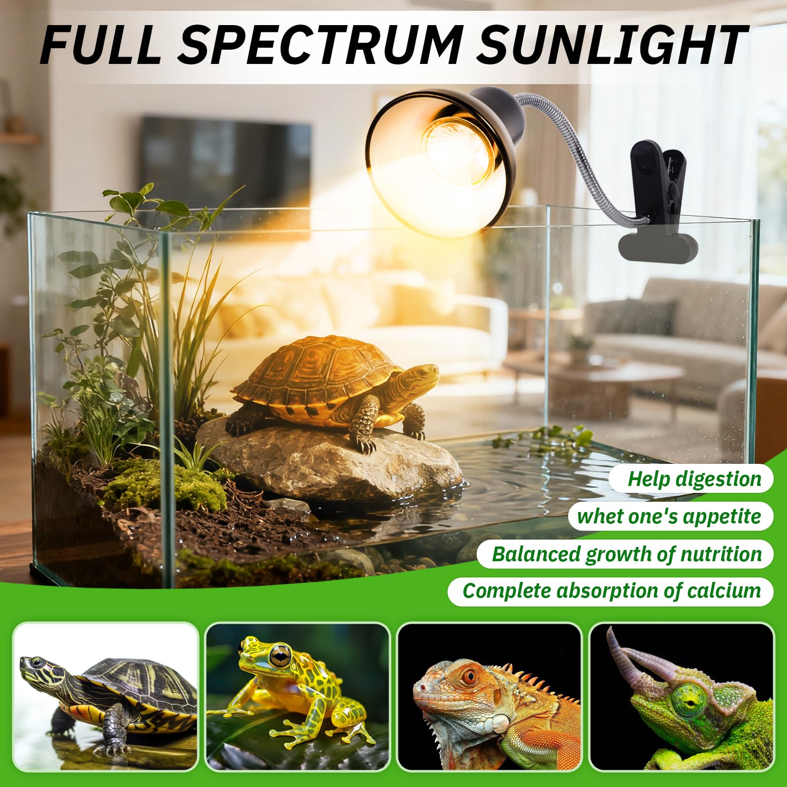 Lampe Chauffante Tortue avec 3 Ampoules UVA UVB 25W 50W, Lampe Chauffante pour Reptiles avec Pince Pivotante à 360 ° adapté pour Tortue, Serpent, Lézard, Cacatoès, Caméléon
