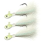 Dr.Fish 3 Pack Bucktail Jig Saltwater Fishing Jig Buck Tail Hair Lure Surf Fishing Bass/Striper/Mackerel/Halibut/Flouder Lure Glow 1/4oz