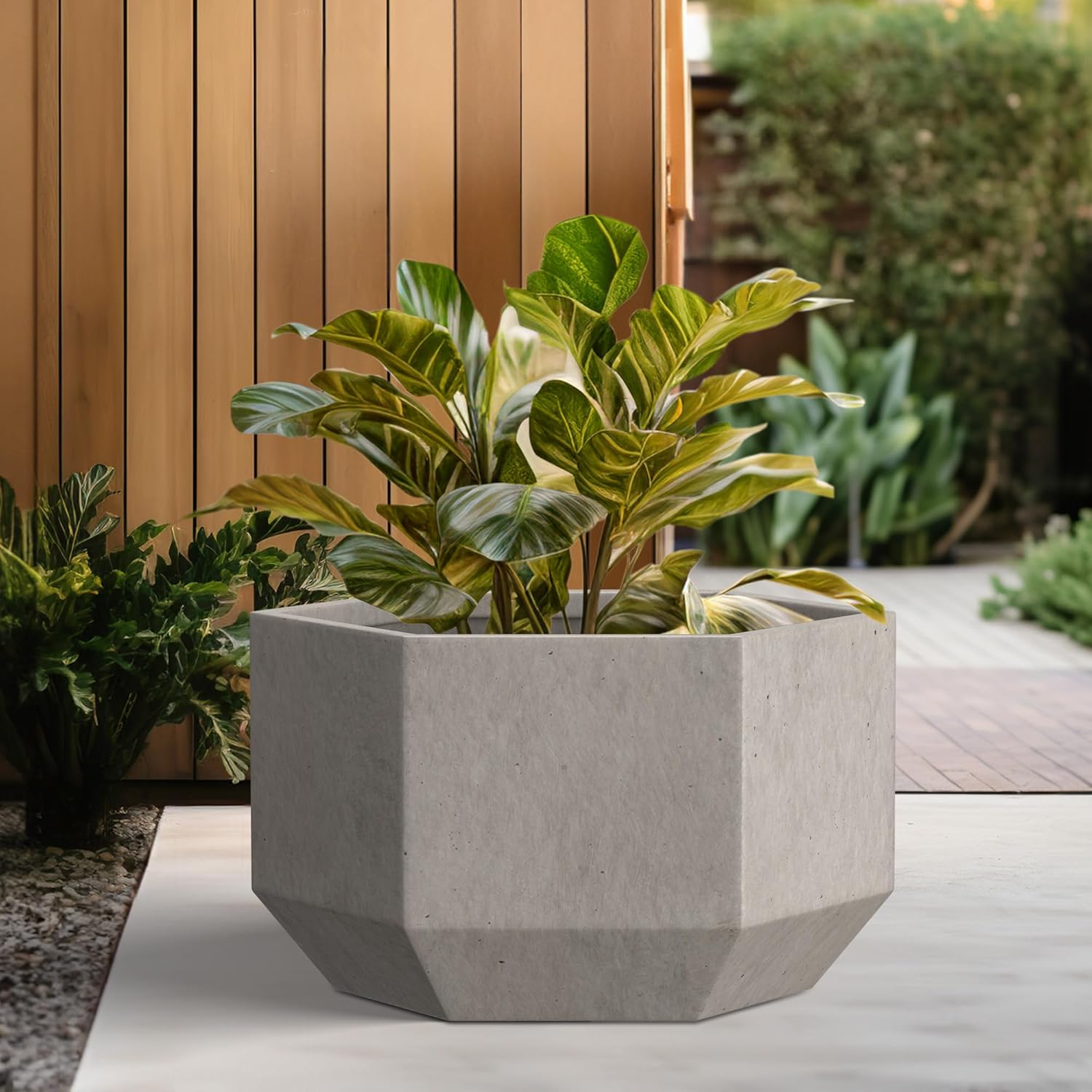 Kante Hexagon Concrete Planter, 7.9 Inch Tall Outdoor Indoor Flower Pots with Drainage Holes and Rubber Plug for Home, Patio, Garden, Weathered Concrete