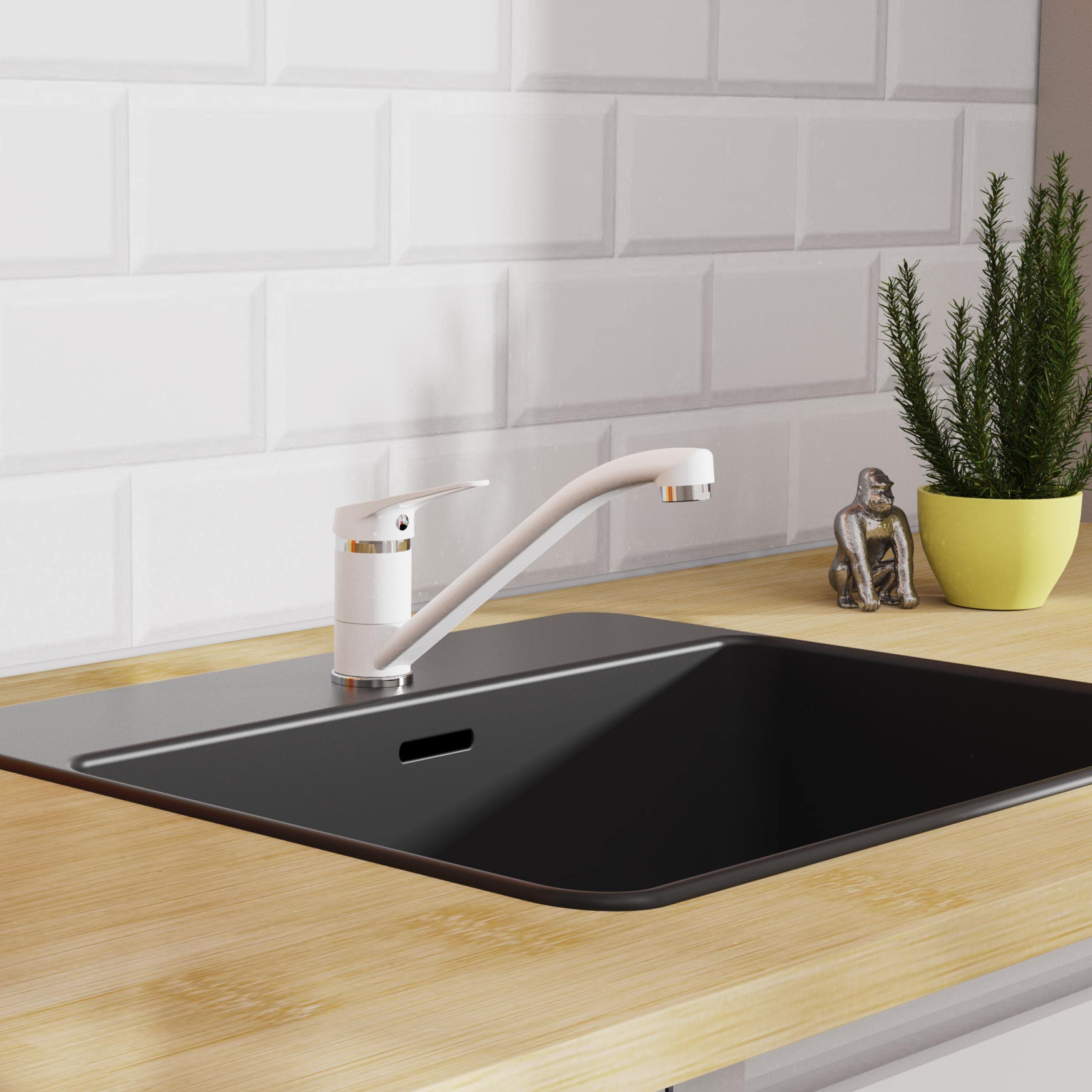 EISL Speed NI182SCR-W Robinet de cuisine, robinet d'évier, robinet de cuisine, chromé/blanc