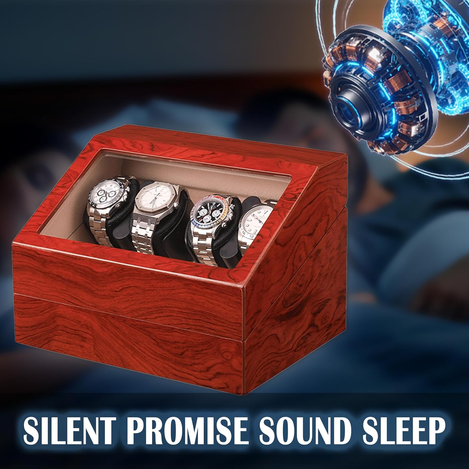 Watch Winders for Automatic Watches,Automatic Watch Winder Box,4 Watch Winder with Quiet Motor and 5 Storage Case for Man/Woman's Watches (Tawny Brown)