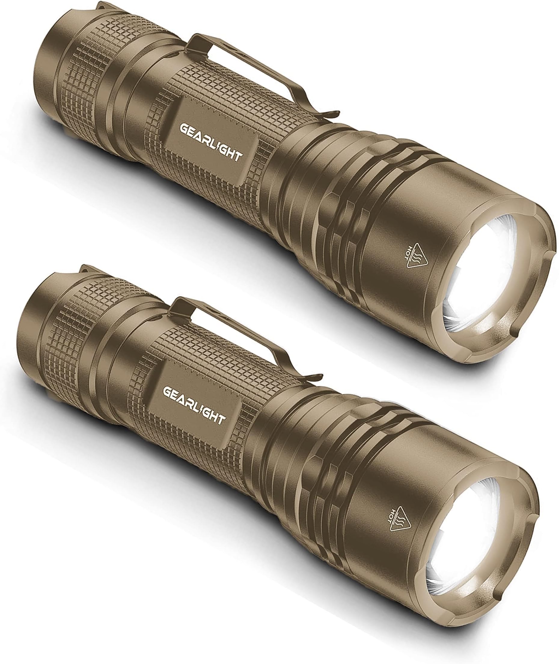 - GearLight TAC LED Flashlight Pack - 2 Super Bright, Compact Tactical Flashlights with High Lumens for Outdoor Activity & Emergency Use - Gifts for Men & Women - Desert Tan