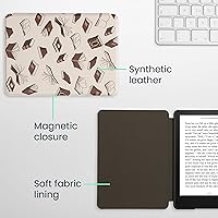 Vista 5 de kwmobile Funda compatible con Yaxa Kindle Paperwhite 11. Generación 2021 - Funda para lector electrónico - Libros y páginas Beige/Marrón/Dorado