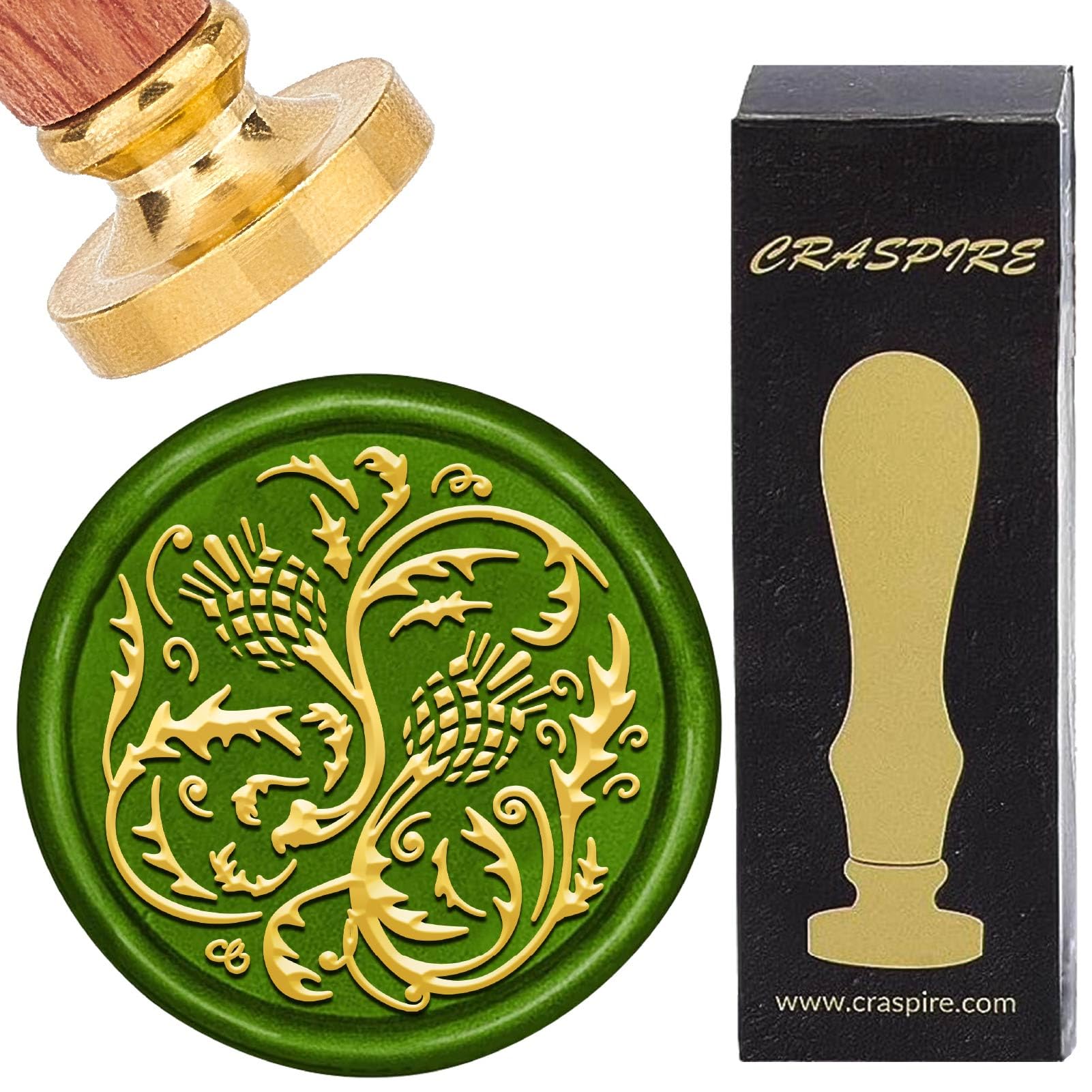 CRASPIRE Thistle Wax Seal Stamp Sealing Wax Stamps Flower Leaves 30mm Brass Head with Wood Handle Leaf Seals Stamp for Envelopes Wedding Birthday Party Gift Packing Wrapping Card Making Decor