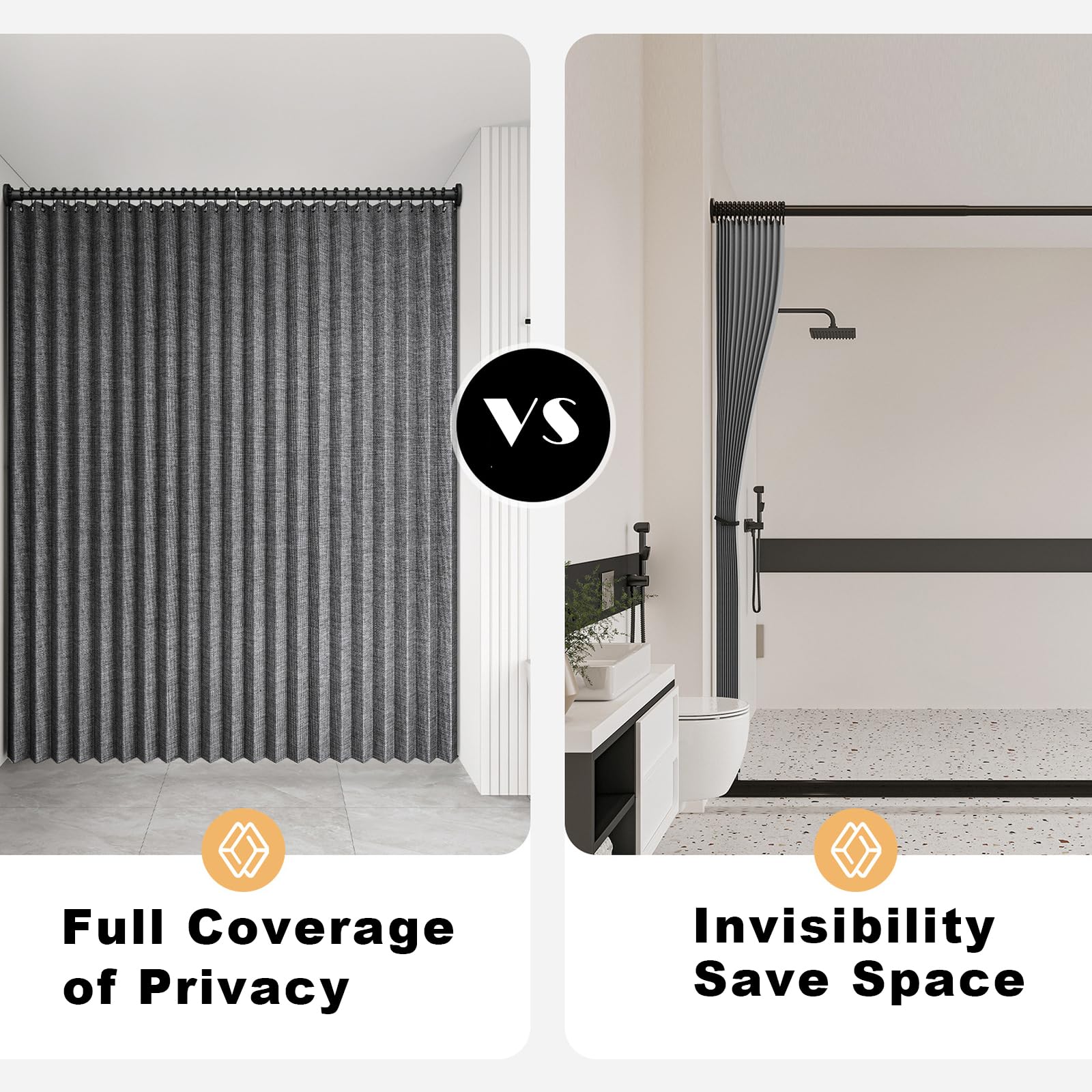 Grey Waterproof Shower Curtain - Folding & Space-Saving -5