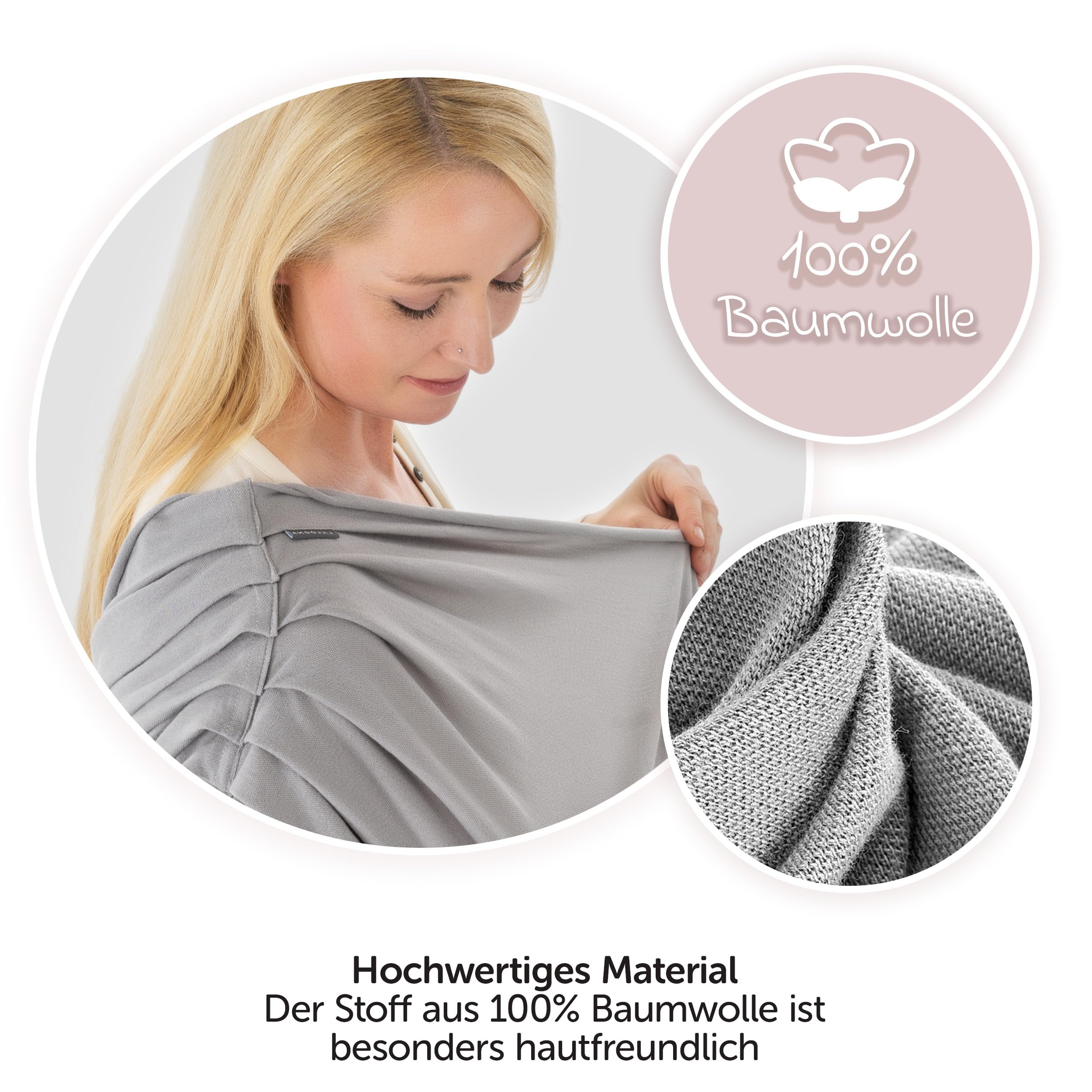 LaLoona Stillschal, atmungsaktives Stilltuch für unterwegs - Abdeckung/Tuch zum Stillen - Still-Loop/Bolero aus Baumwolle - Grau