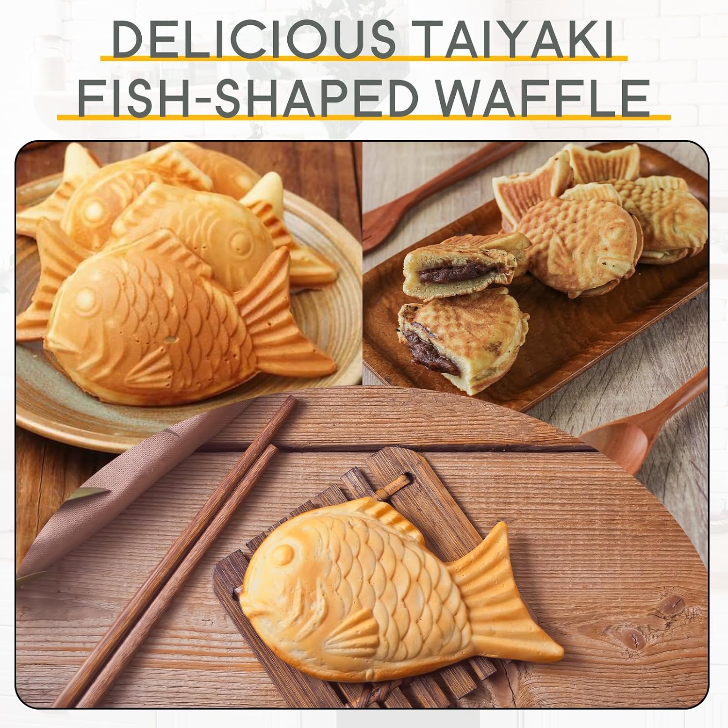 MYFULLY Taiyaki Fish-Shaped Cake Pan Waffle Maker with Silicone Brush