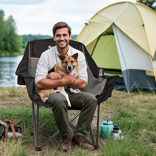 Miniatura 2 de Paquete de 2 sillas de camping grandes y resistentes con bolsas enfriadoras, sillas de camping portátiles plegables XL totalmente acolchadas para