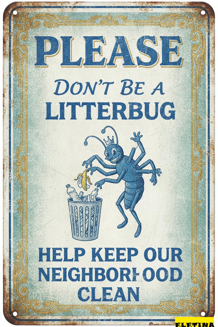 No Litterbug Please Tin Sign, 8x12 Inch Decor