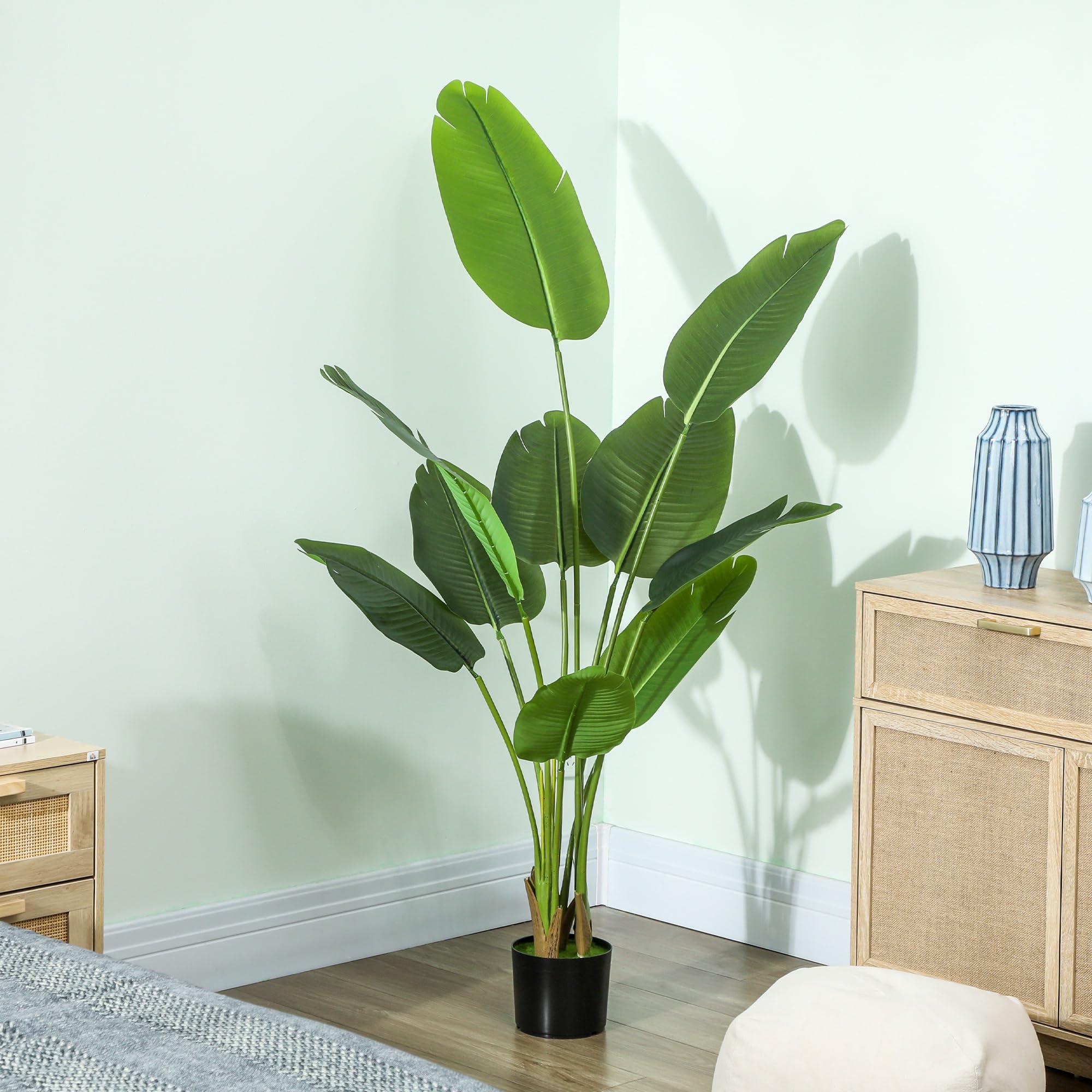 HOMCOM Pianta Artificiale da 160 cm a 10 Foglie in PEVA con Vaso da Ø16.5x13.5 cm, Pianta Verde Finta in Plastica