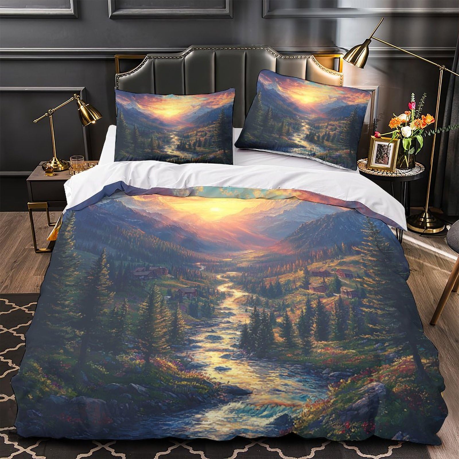 Parure paysage de montagne 3D pour la chambre des couples et famille
