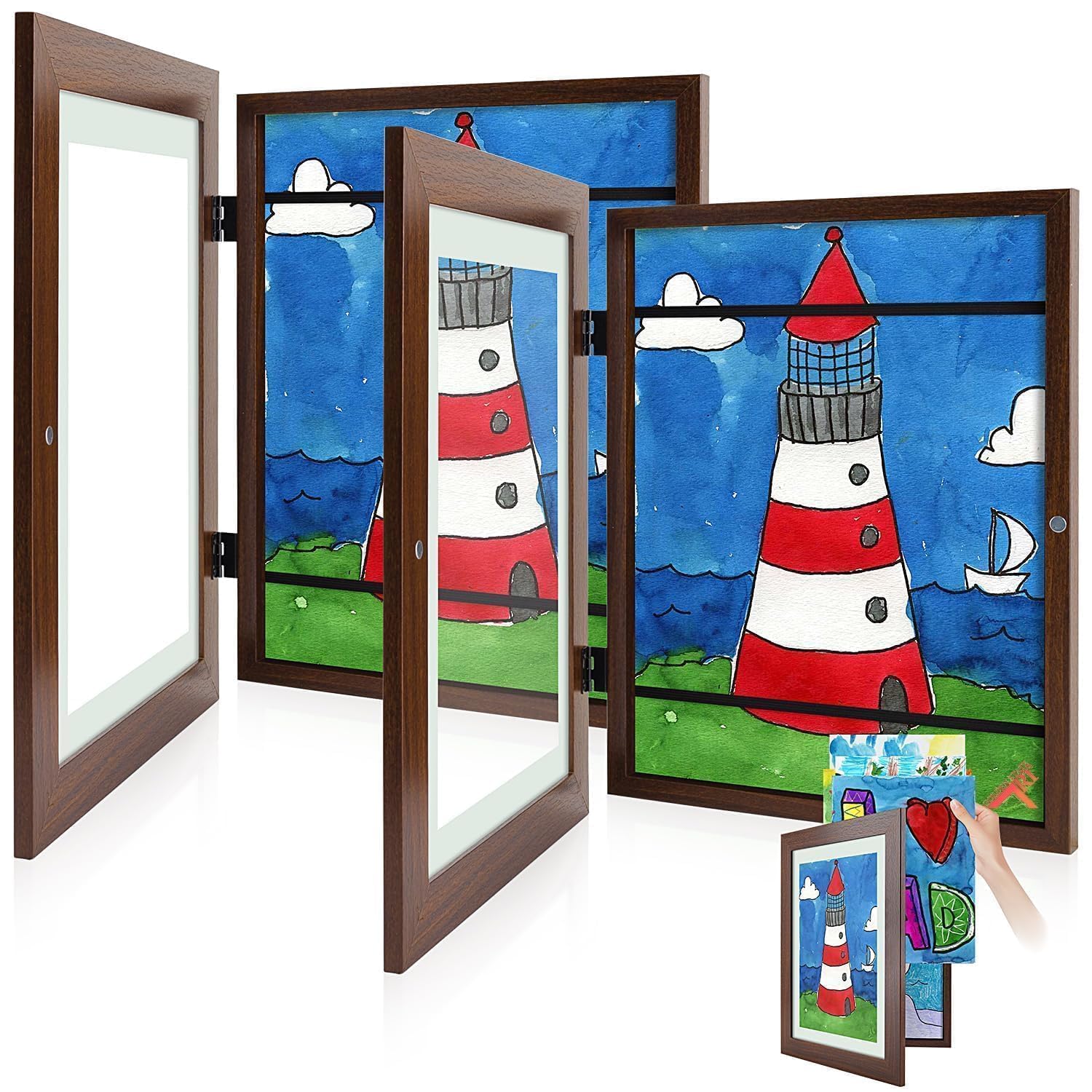 2 Pack 9x12 Front-Opening Kids Artwork Frames Changeable (Walnut)
