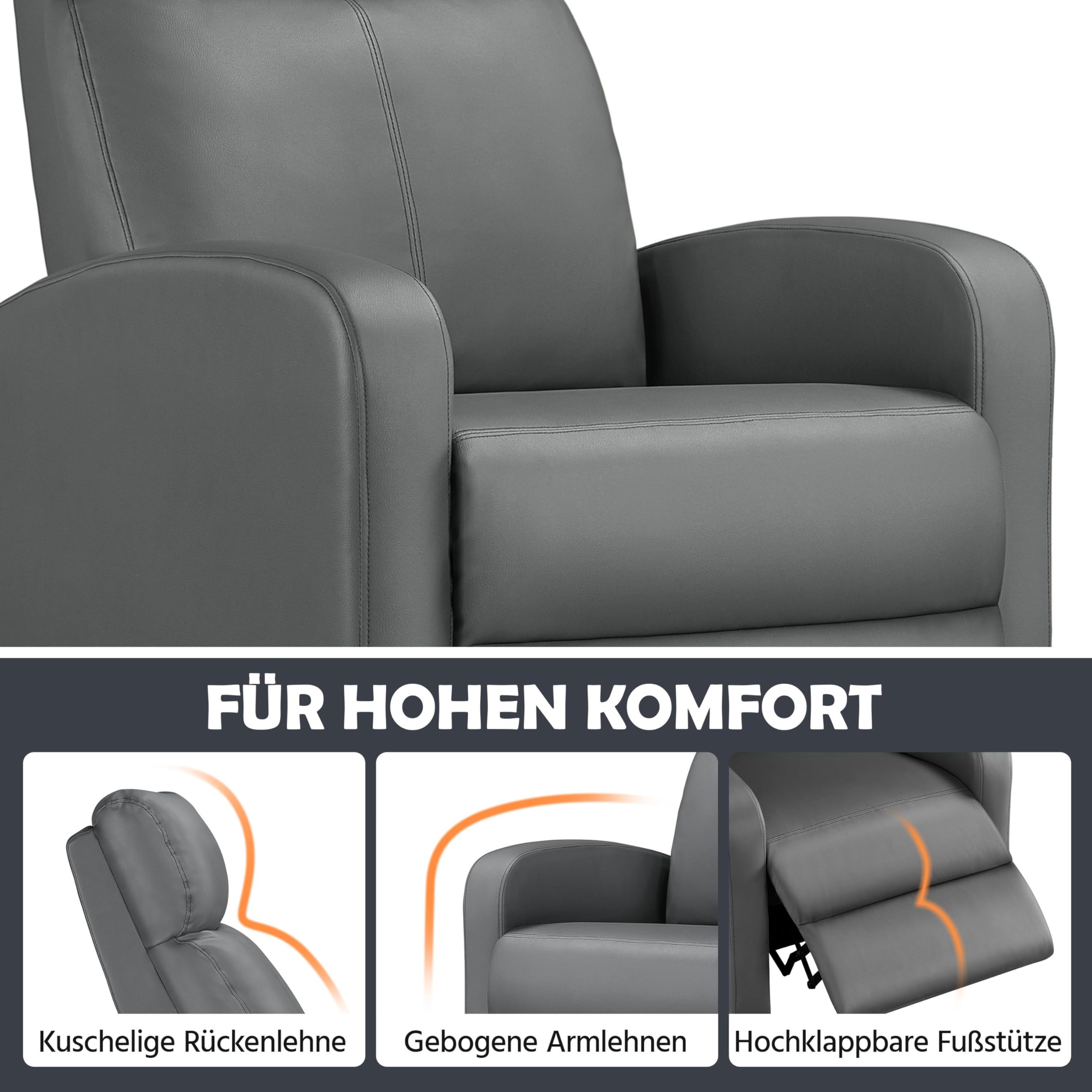 Yaheetech Ruhesessel Relaxsessel Liegesessel mit Verstellbarer Fußstütze und liegefunktion Fernsehsessel aus Kunstleder Einzelsofa 160° neigbar