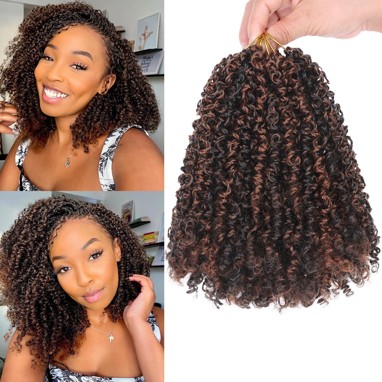 COOKOO 10 Inch Yanky Twist Crochet Hair 8 Packs Mix Two Color Yanky Passion Twist Crochet Hair Pre Looped Spring Twists Hair Pre-twisted Fluffy Mini