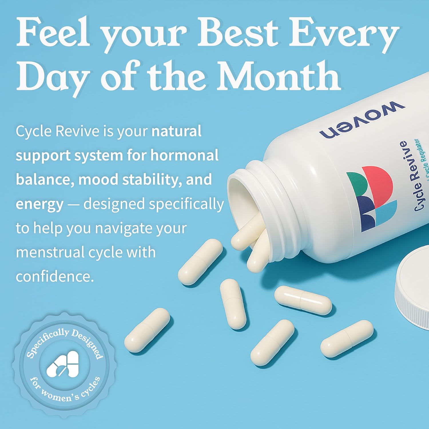 Woven Cycle Revive – Hormone Balance Supplement for Women with Milk Thistle, Black Cohosh, and Inositol – Daily Rebalance After Birth Hormonal to Complement Your Body’s Natural Rhythm (120 Capsules)