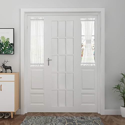 Aquazolax - Cortinas de puerta francesas a rayas blancas transparentes para puertas de cristal de patio, ventanas