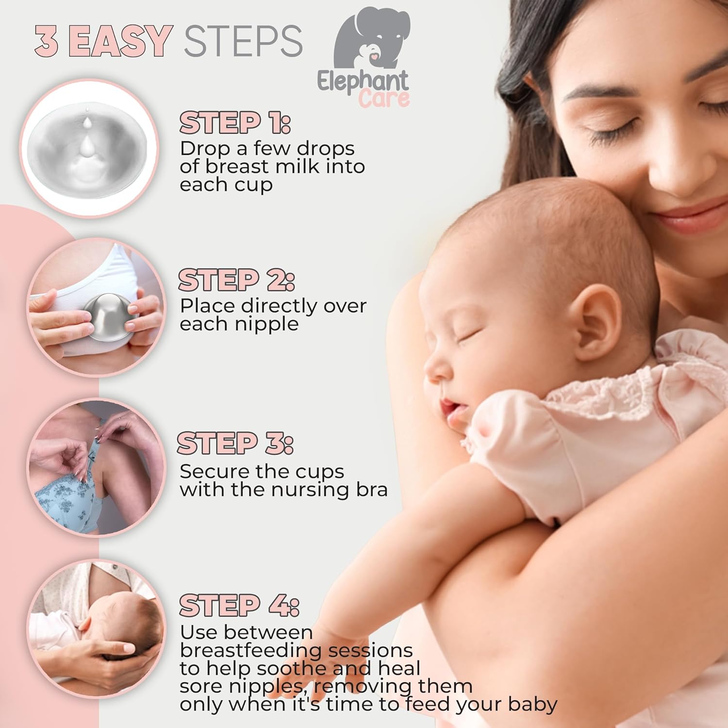 Elepahnt Care - Nipple Shields for Breastfeeding – Soft Silicone Protection for Cracked or Painful Nipples – Helps Baby Latch – Breastfeeding Essentials for New Moms – Includes Case