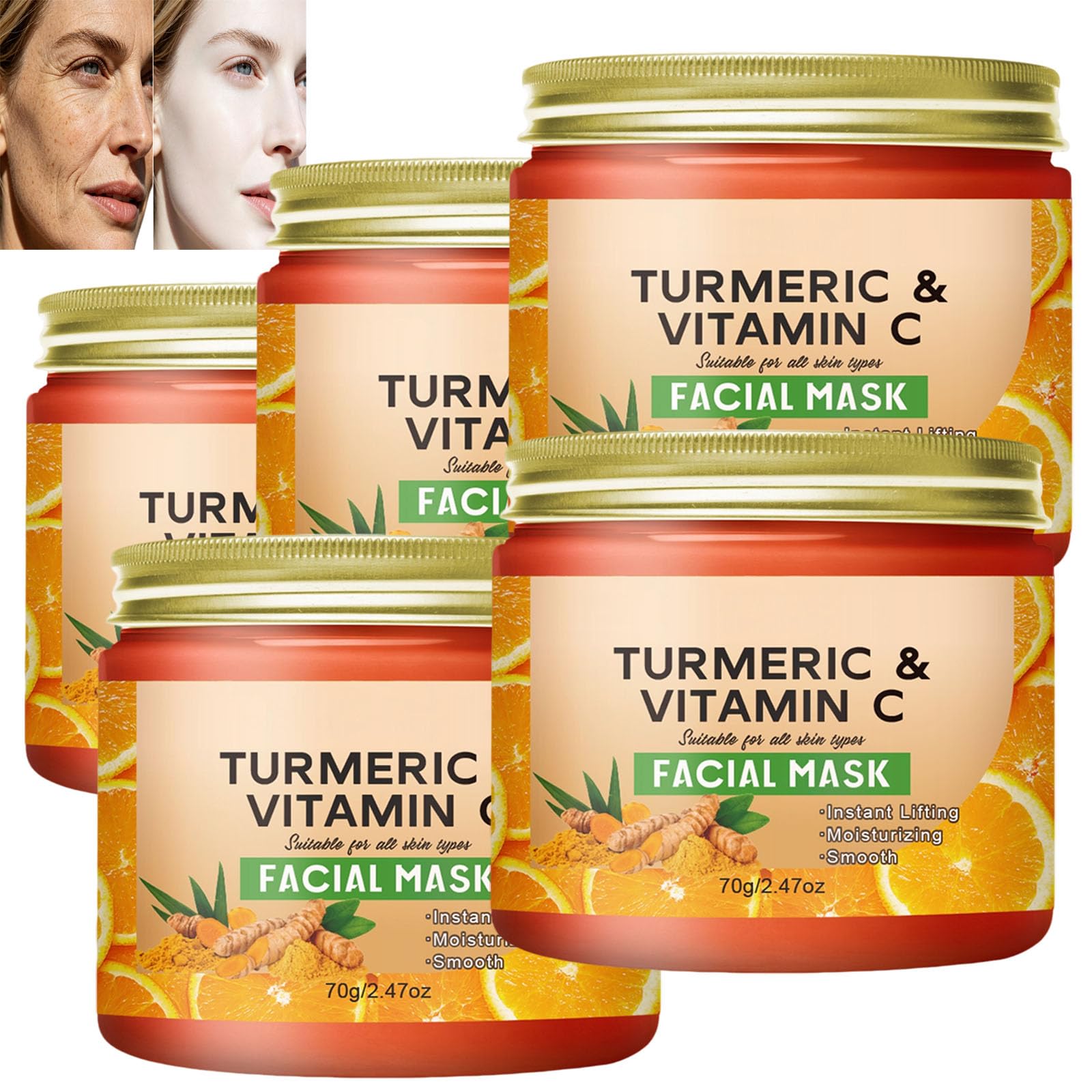 Maseczka z kurkumą, głęboko oczyszczająca pory, kurkuma, złota maska żelowa, kurkuma z witaminą C, maseczka ujędrniająca, kurku/ma overnight wrapping peel off maska, nawilżająca (5 szt.)