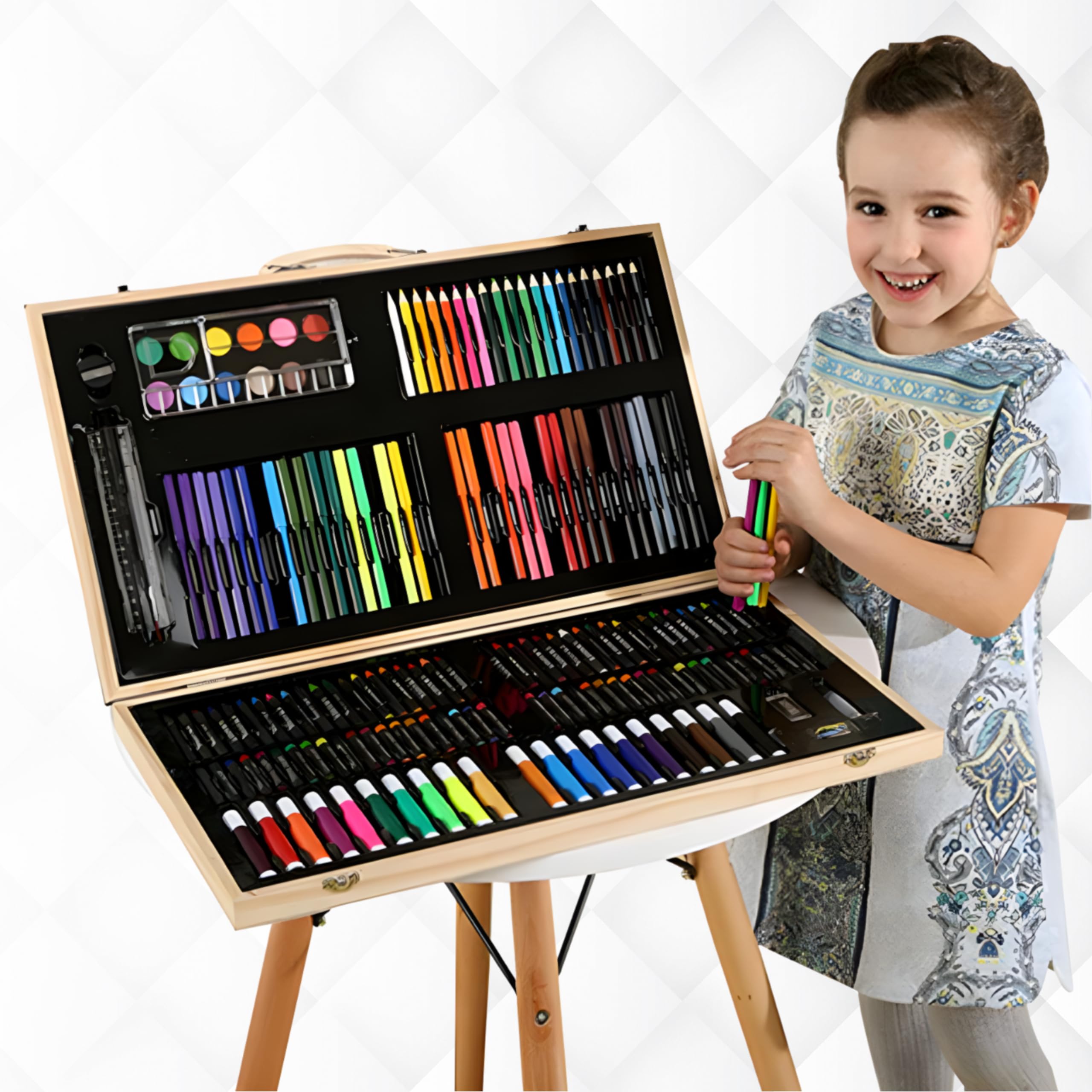 RLS 180 PCS Kids Deluxe Wooden Colourful portable art colouring paint pen set for Boys and Girls