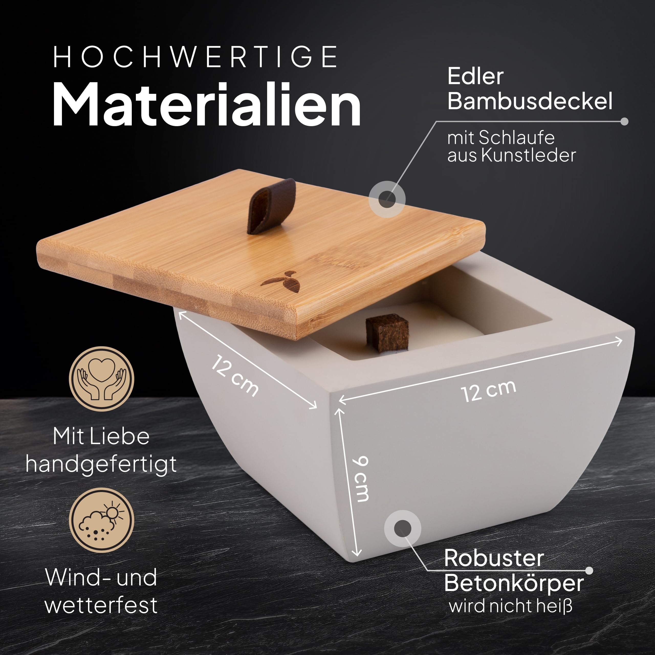 Wachsfresser Kerzenfresser Outdoor Betonkerze Tischkamin Deko Beton Bambus