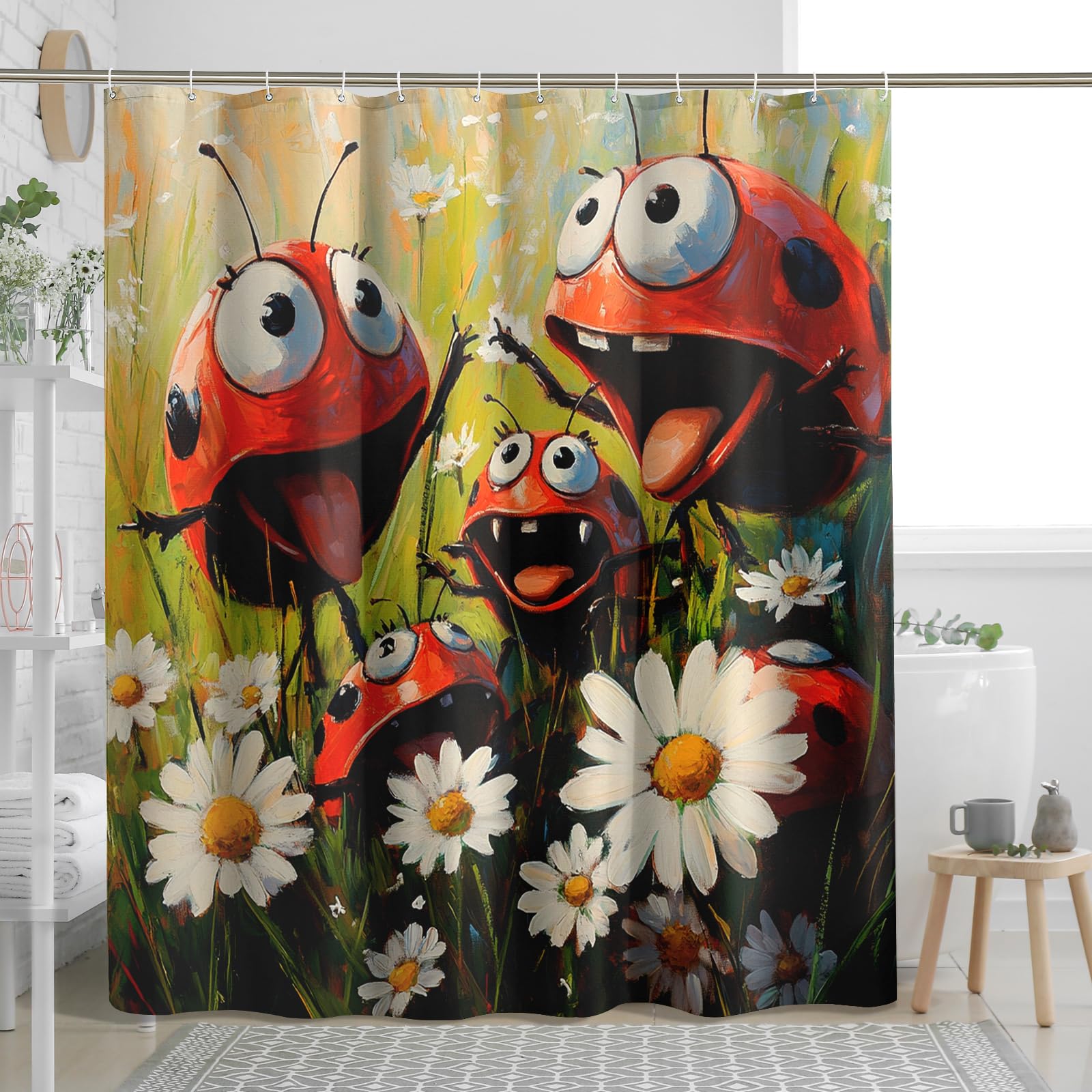 DESIHOM Cartoon Kids Ladybug Shower Curtain Set 72