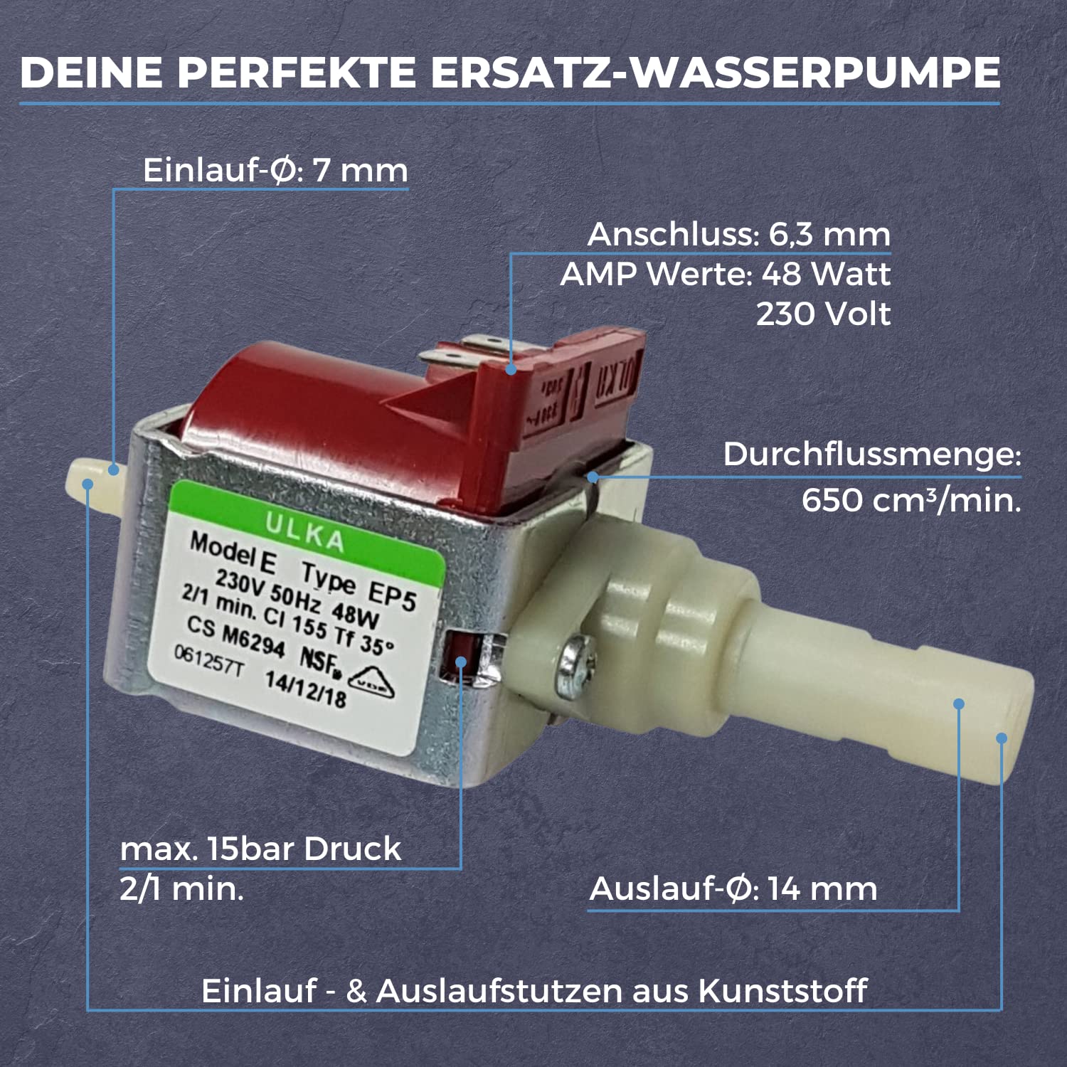 DELONGHI - Pompe à Eau Ulka Modèle E Type EP5, 48W, 230V - 5132106900 DELONGHI - Pompe à Eau Ulka Modèle E Type EP5, 48W, 230V - 5132106900