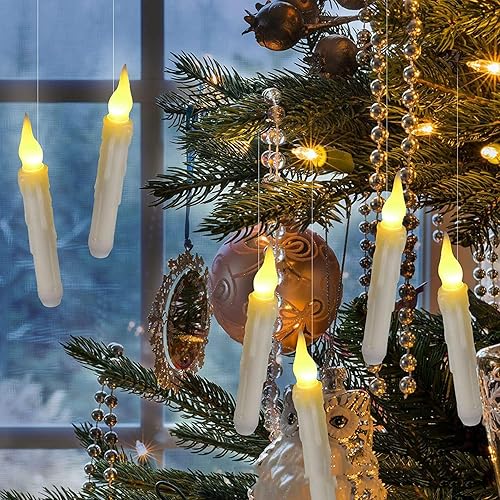 Miniatura 4 de Velas flotantes de Halloween con control remoto de varita mágica, decoraciones de Halloween, 12 velas cónicas colgantes sin llama de 6.7 pulgadas,